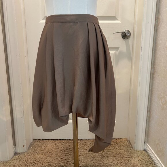 HELMUT LANG Taupe Gathered Asymmetrical Flowy Skirt in Size 10 - Picture 2 of 10